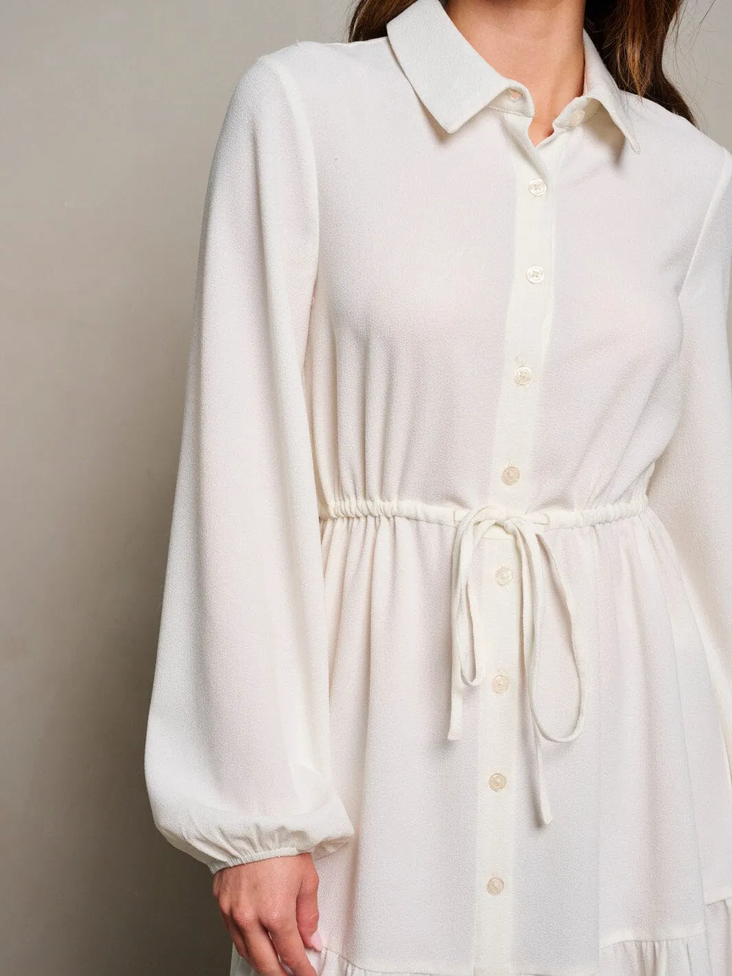 WOMEN'S LONG PUFF SLEEVE BUTTON UP MAXI DRESS