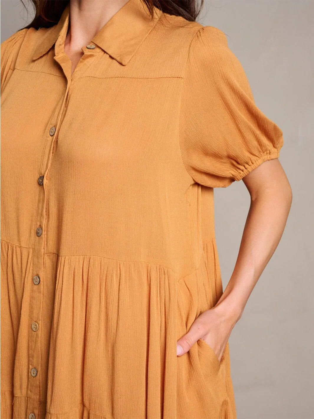 WOMEN'S SHORT SLEEVE BUTTON UP POCKETS TUNIC MINI DRESS