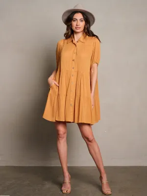 WOMEN'S SHORT SLEEVE BUTTON UP POCKETS TUNIC MINI DRESS
