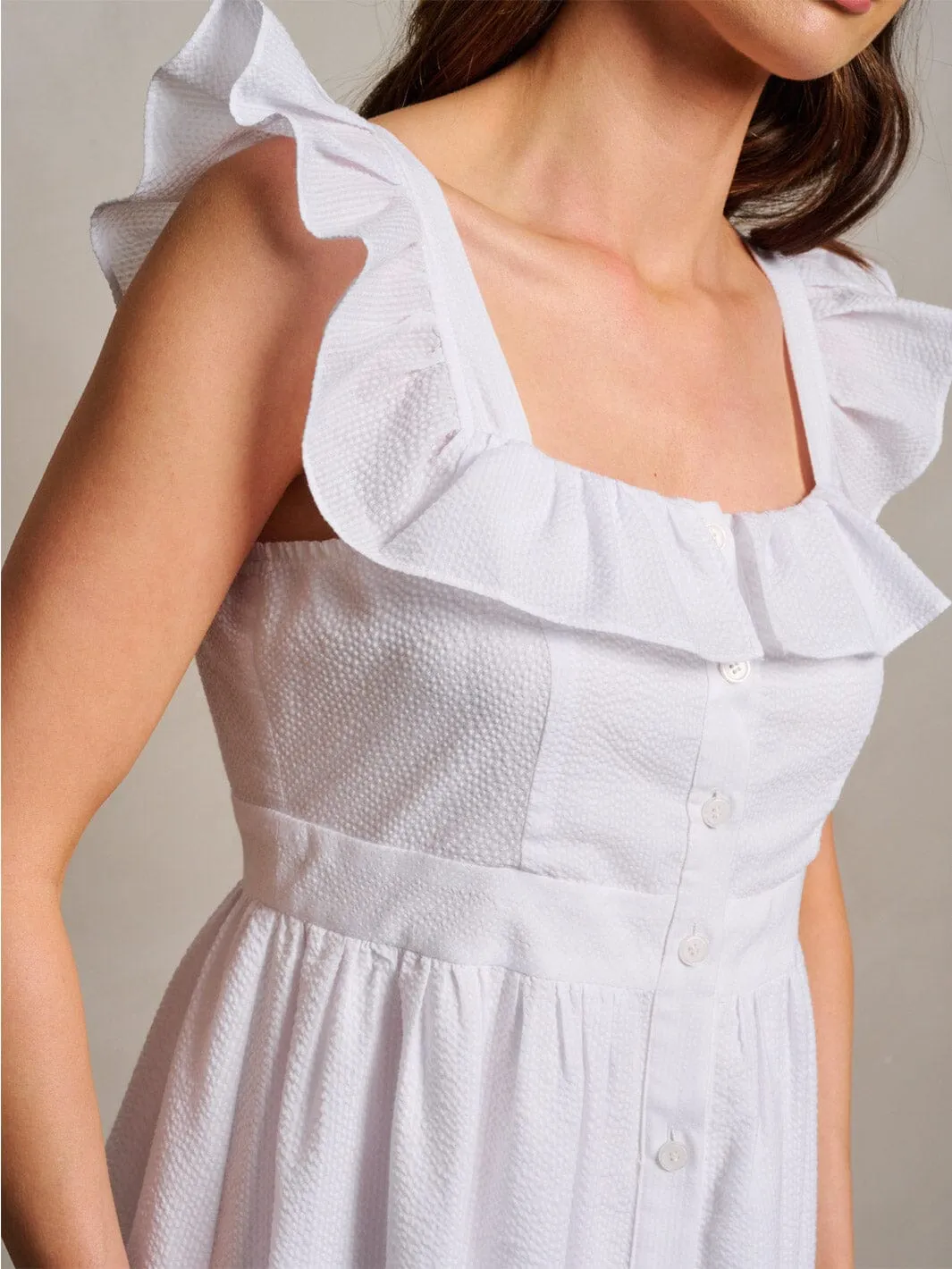 WOMEN'S SLEEVELESS RUFFLE BUTTON UP DETAILED MAXI DRESS