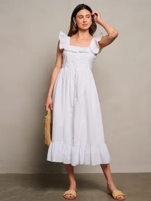 WOMEN'S SLEEVELESS RUFFLE BUTTON UP DETAILED MAXI DRESS