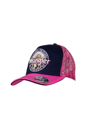 Wrangler Ladies Elsa High Profile Ponytail Trucker Cap Navy & Pink