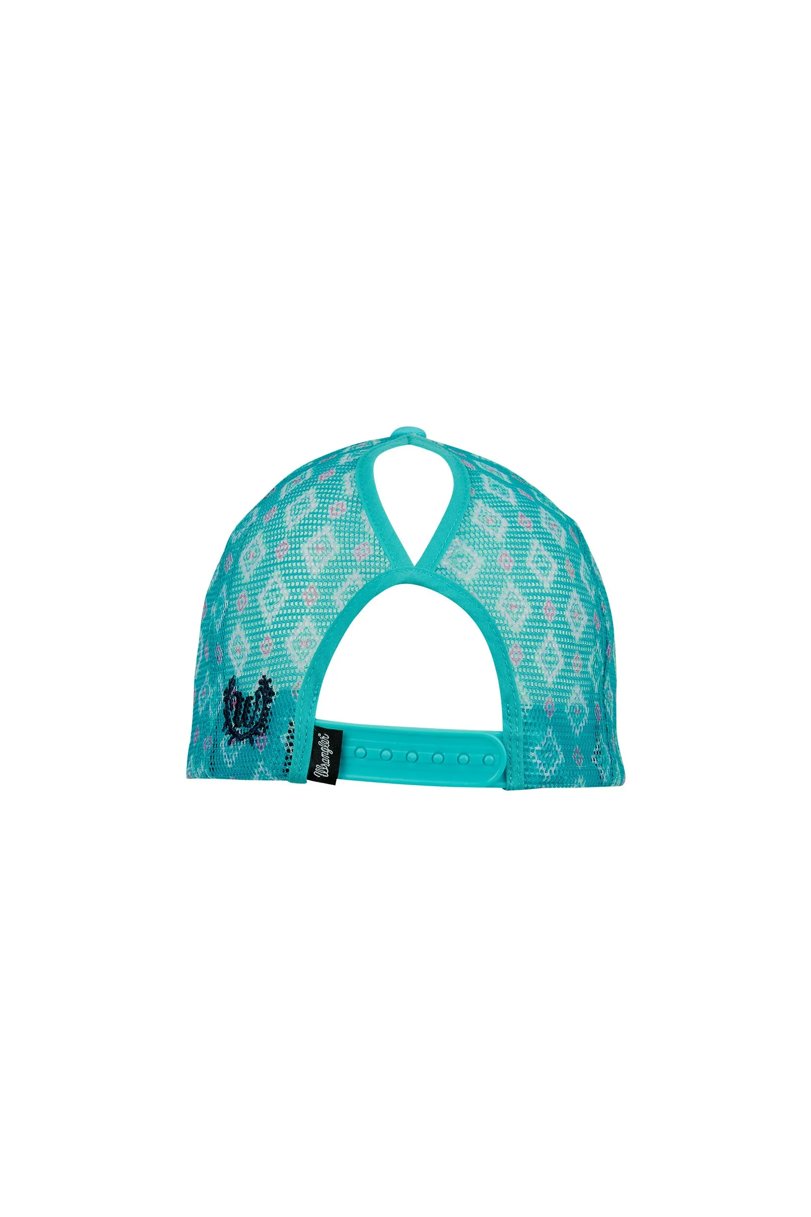 Wrangler Ladies Misha High Profile Ponytail Trucker Cap Aqua Navy