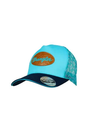 Wrangler Ladies Misha High Profile Ponytail Trucker Cap Aqua Navy