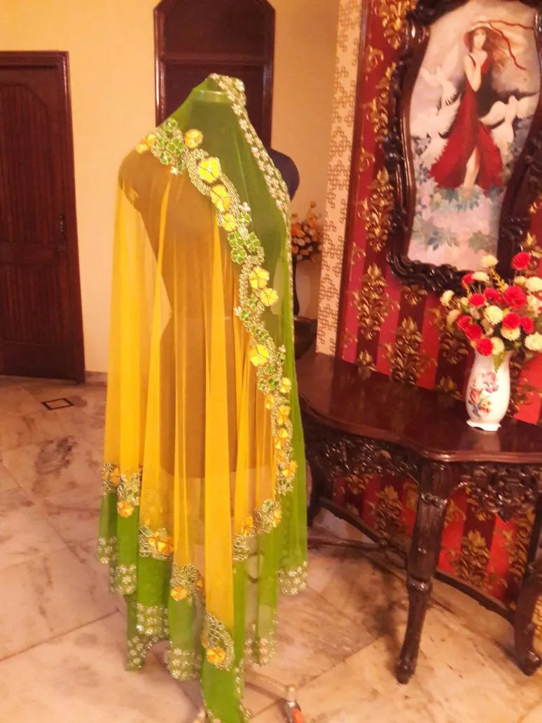 Yellow Lehenga with Lemon Green dupatta