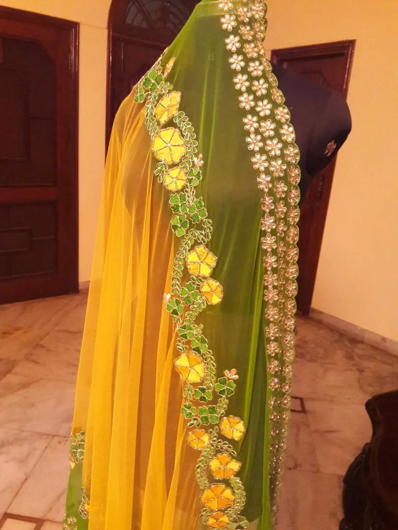 Yellow Lehenga with Lemon Green dupatta