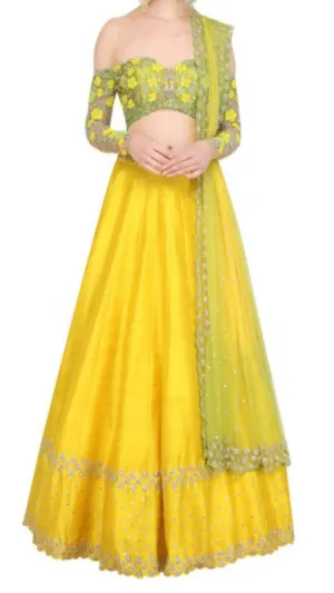 Yellow Lehenga with Lemon Green dupatta