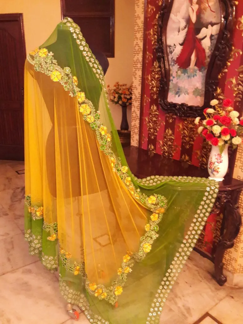 Yellow Lehenga with Lemon Green dupatta
