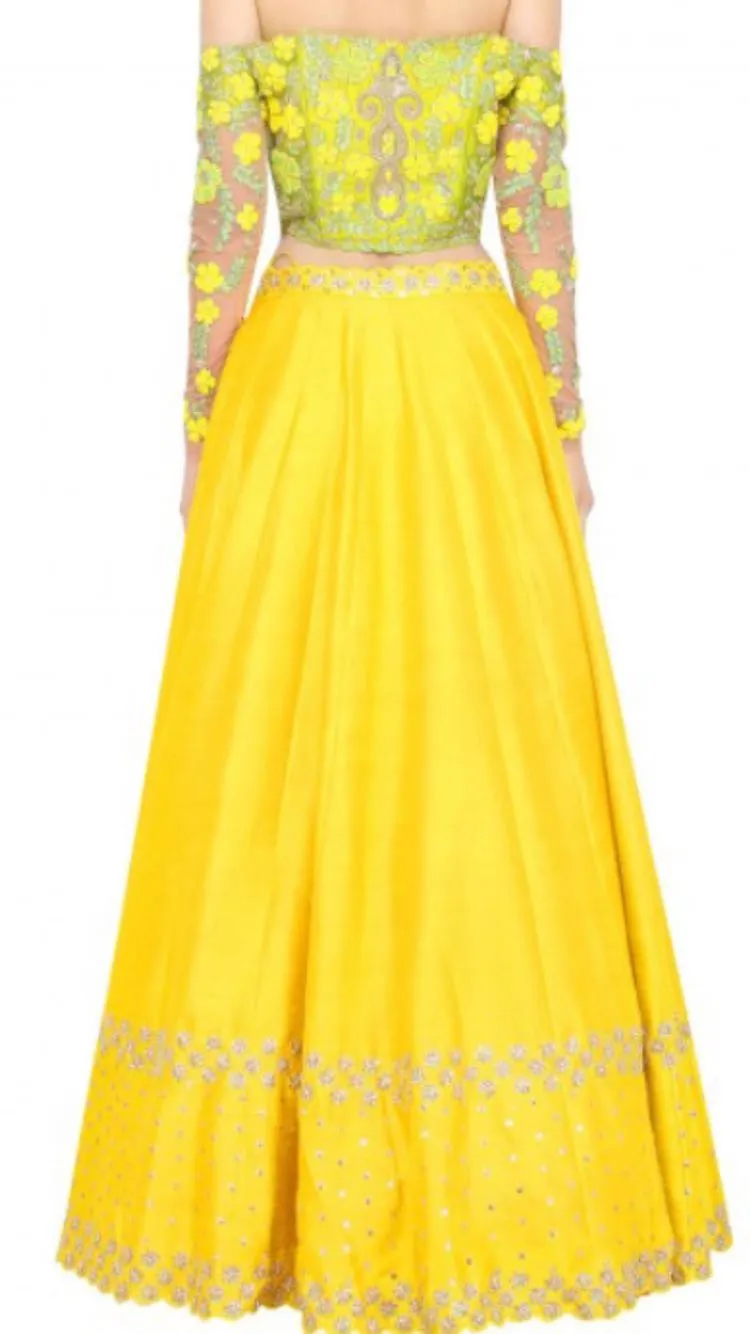 Yellow Lehenga with Lemon Green dupatta