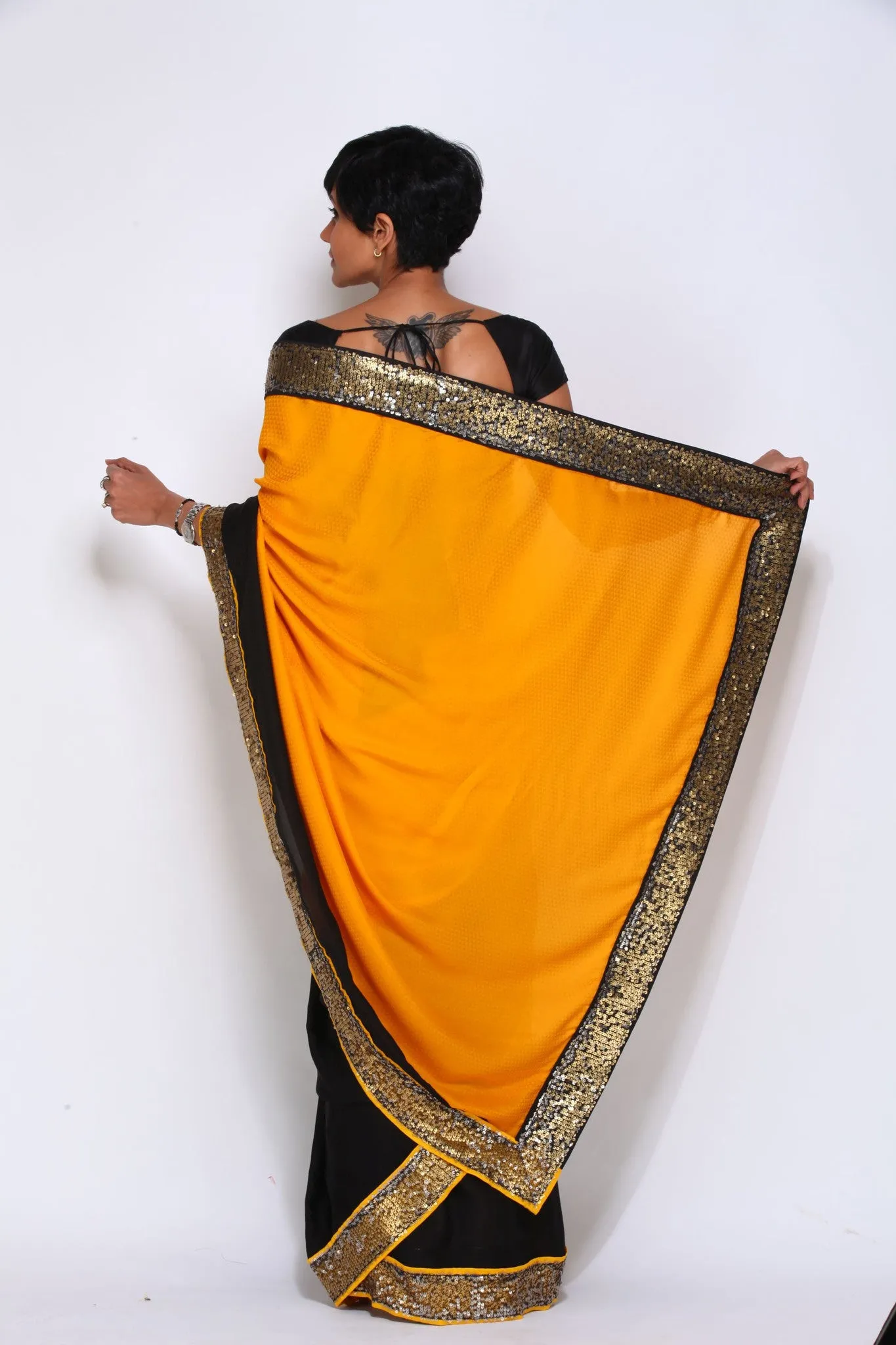 YELLOW SAREE WITH SEQUIN BORDER