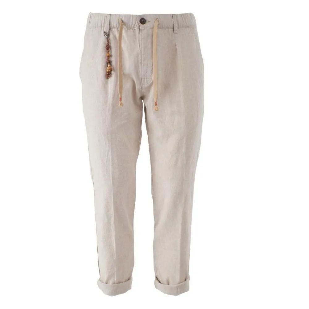 Yes Zee Beige Linen Men Trouser