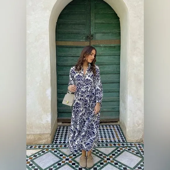 ZARA Cotton Printed Midi Dress size XS