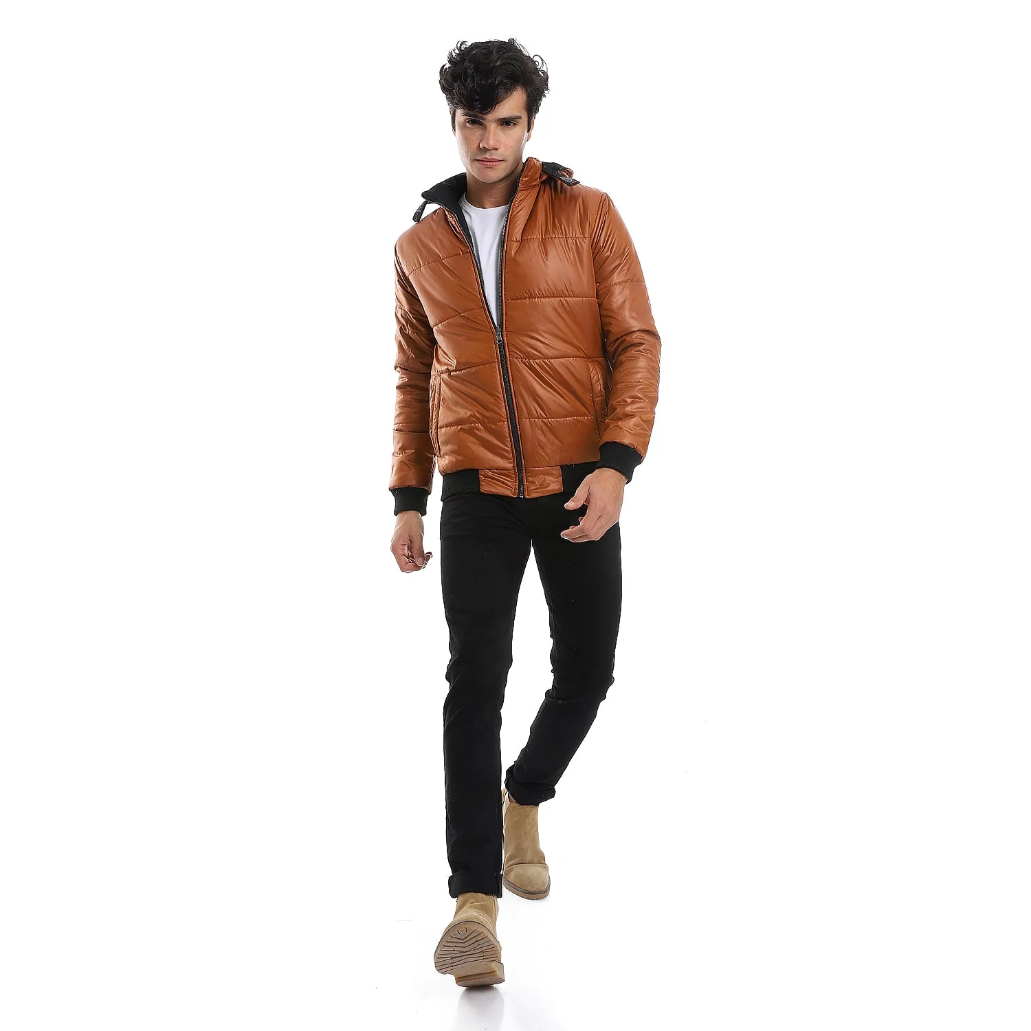 zipper_closure_double_face_printed_-_waterproof_jacket_-_cramel_brown_-_black