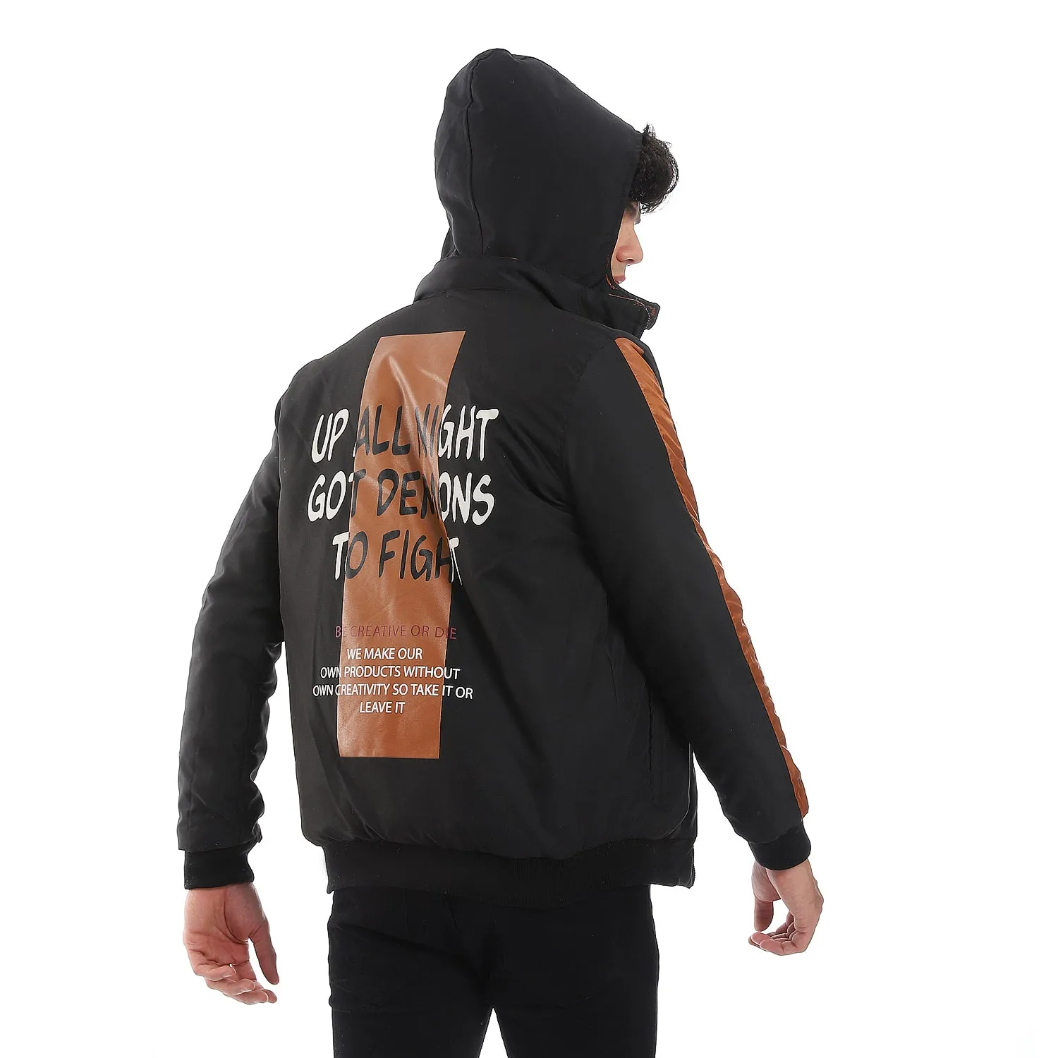 zipper_closure_double_face_printed_-_waterproof_jacket_-_cramel_brown_-_black