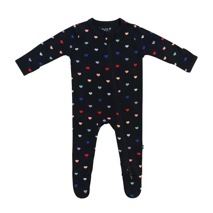Zippered Footie in Midnight Rainbow Heart