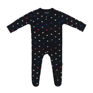 Zippered Footie in Midnight Rainbow Heart