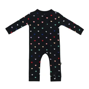 Zippered Romper in Midnight Rainbow Heart