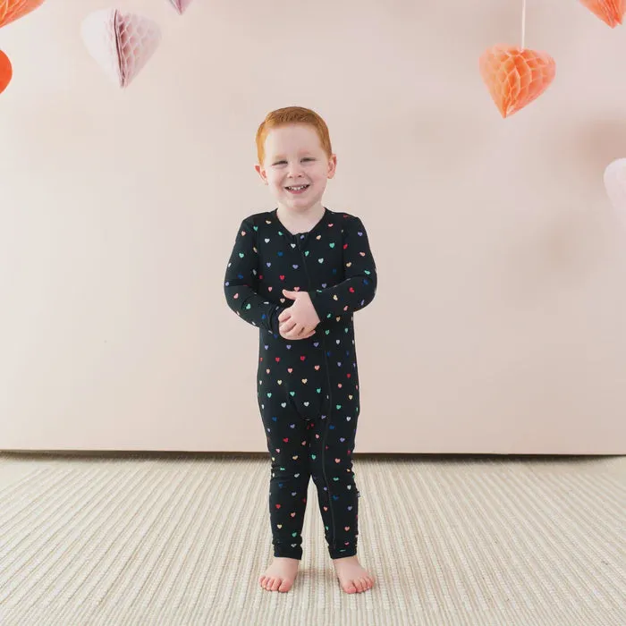 Zippered Romper in Midnight Rainbow Heart