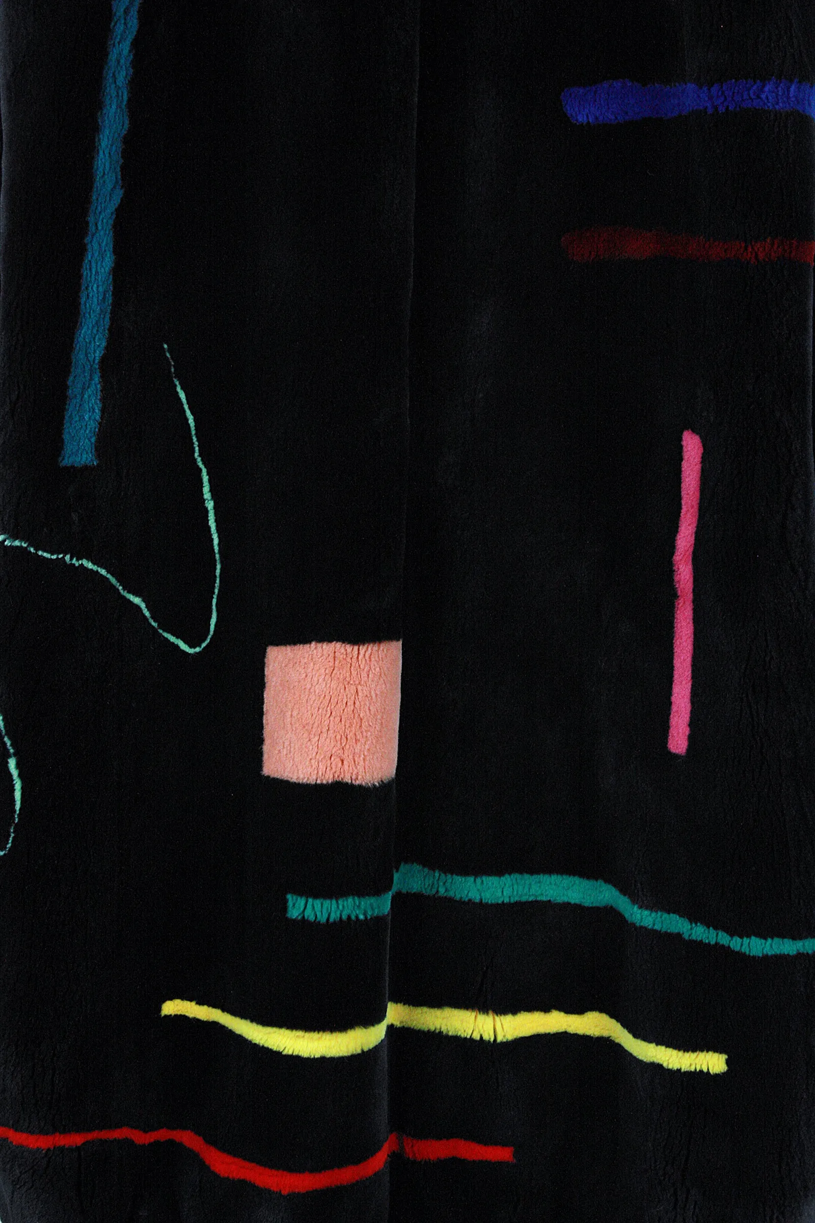 ZUKI Multicolor Line Pattern and Black Sheared Beaver Fur Coat