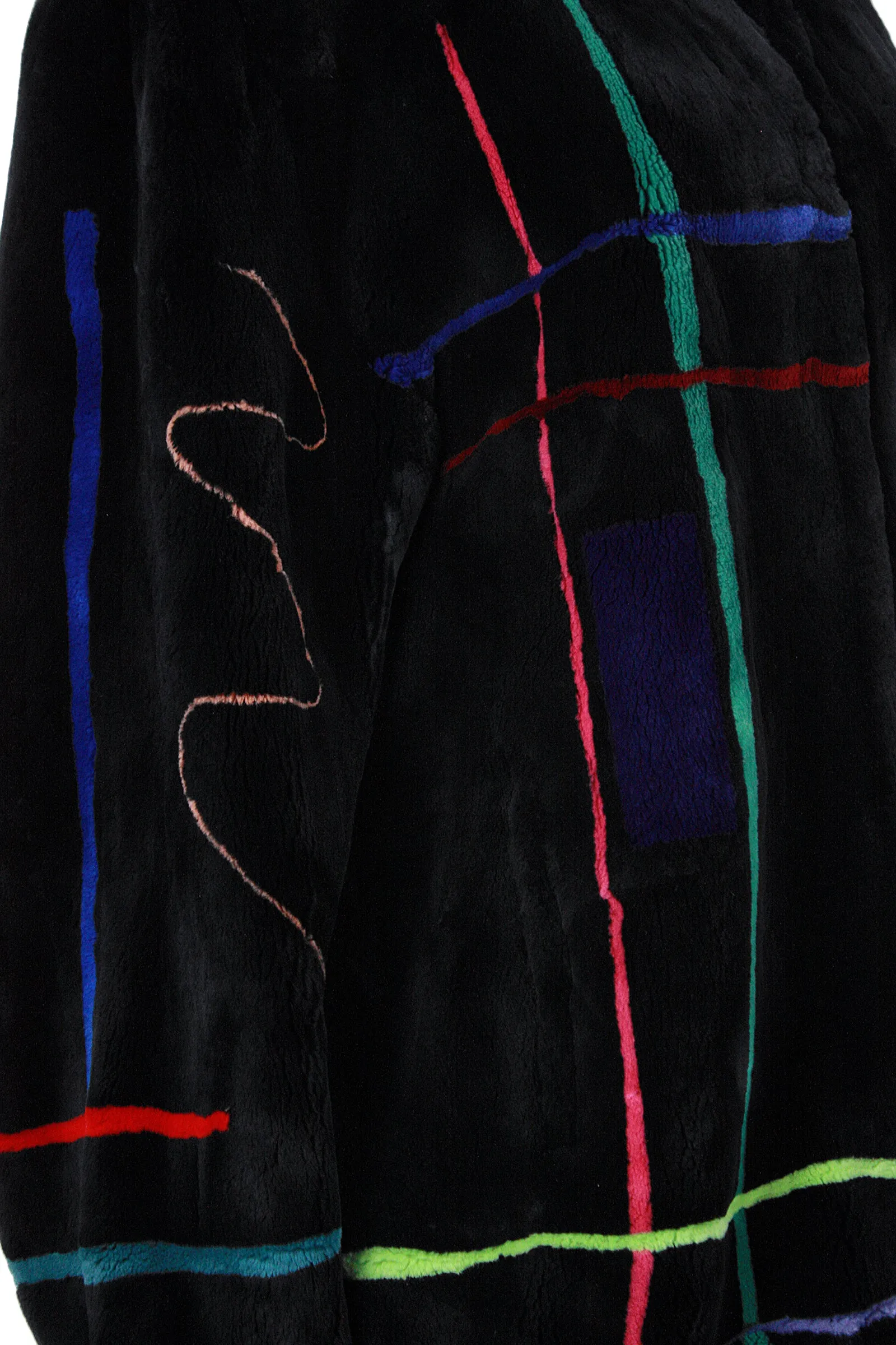 ZUKI Multicolor Line Pattern and Black Sheared Beaver Fur Coat