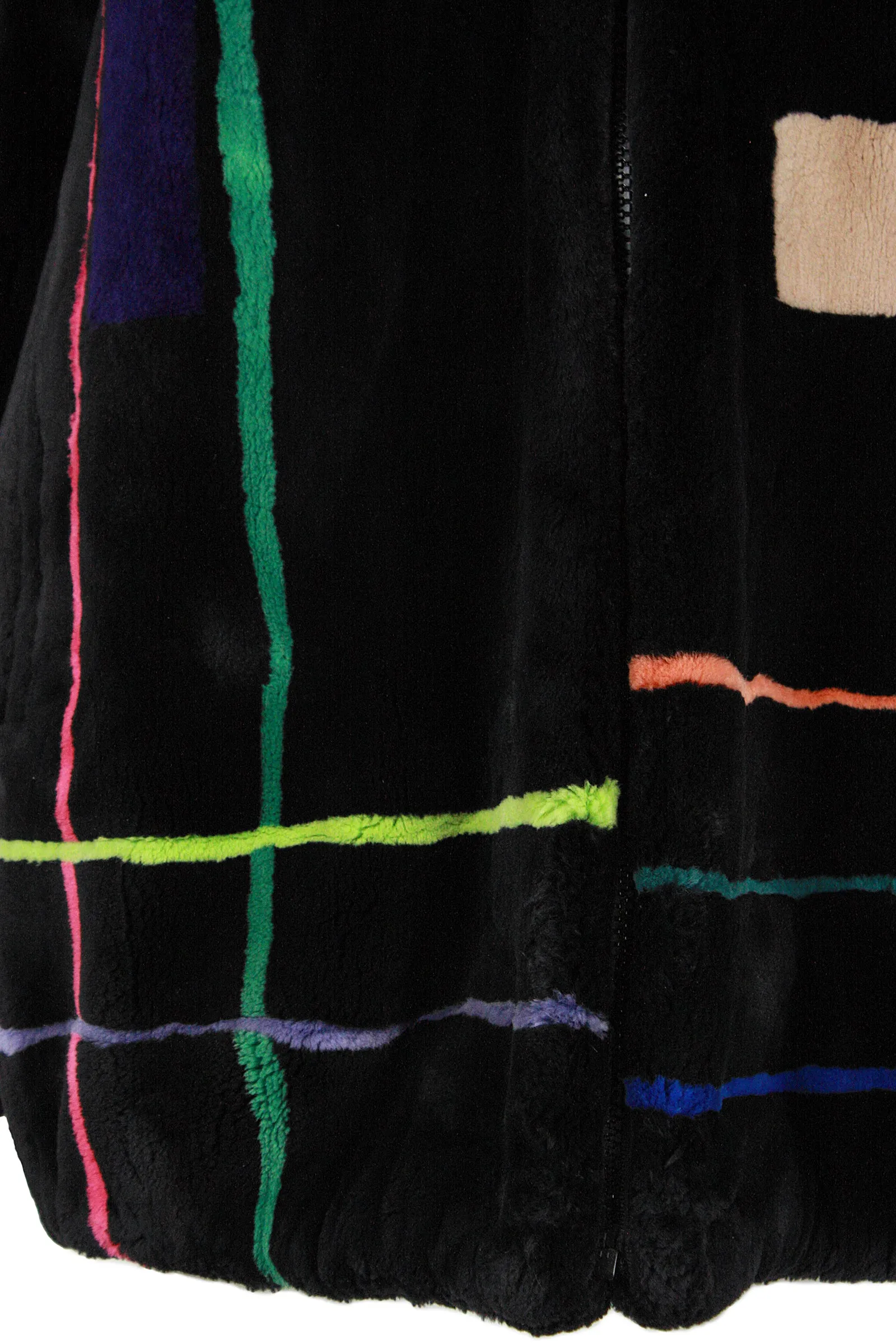 ZUKI Multicolor Line Pattern and Black Sheared Beaver Fur Coat
