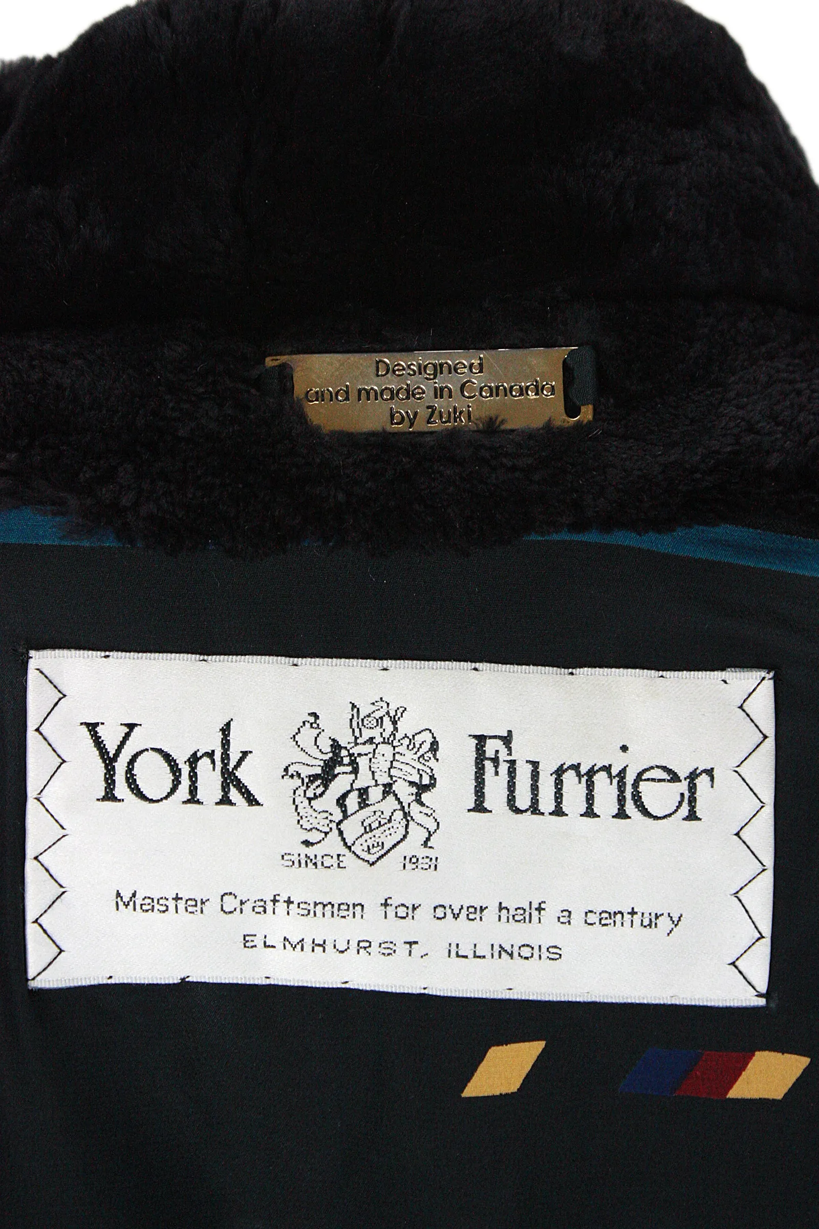 ZUKI Multicolor Line Pattern and Black Sheared Beaver Fur Coat