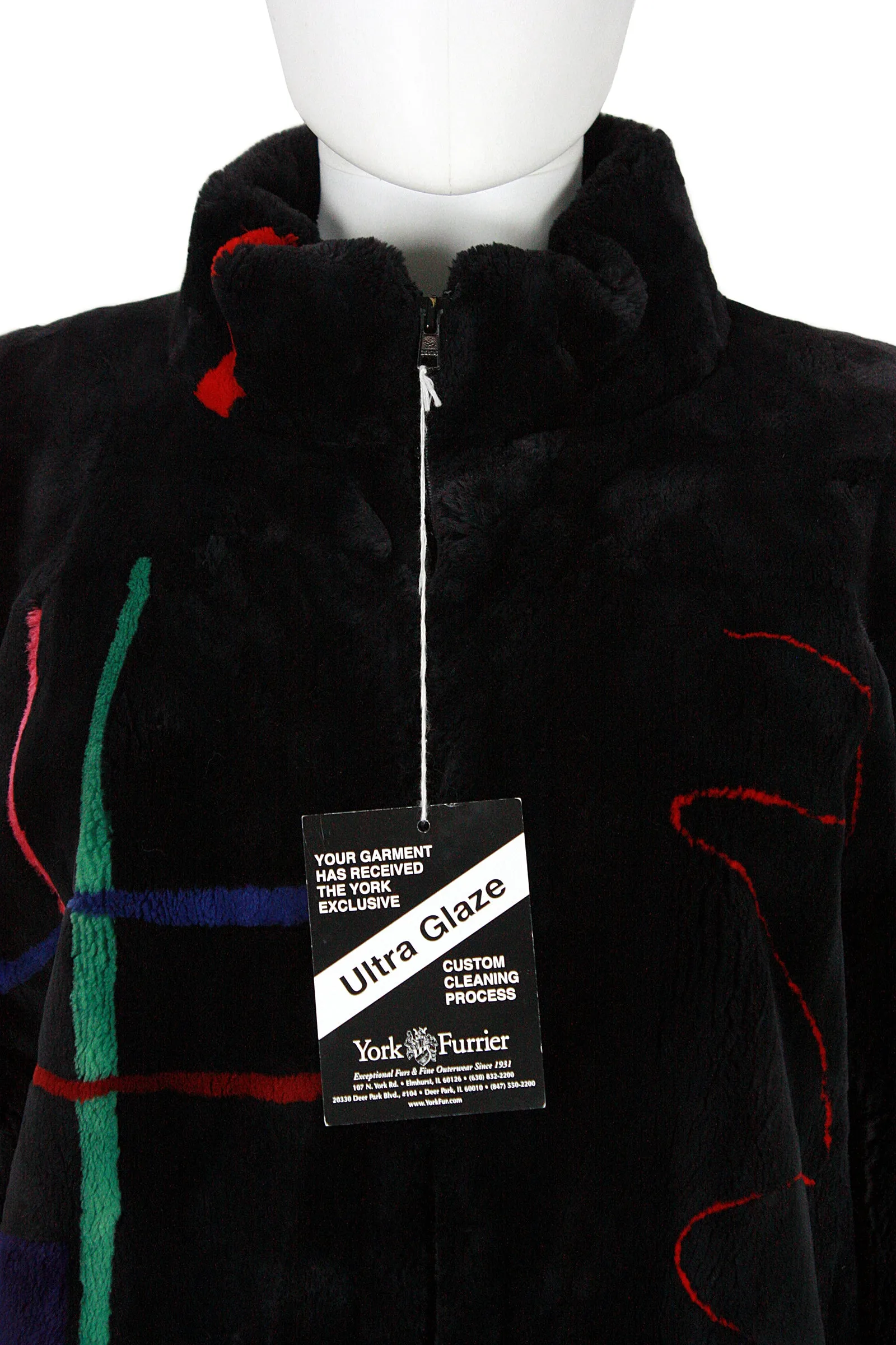 ZUKI Multicolor Line Pattern and Black Sheared Beaver Fur Coat