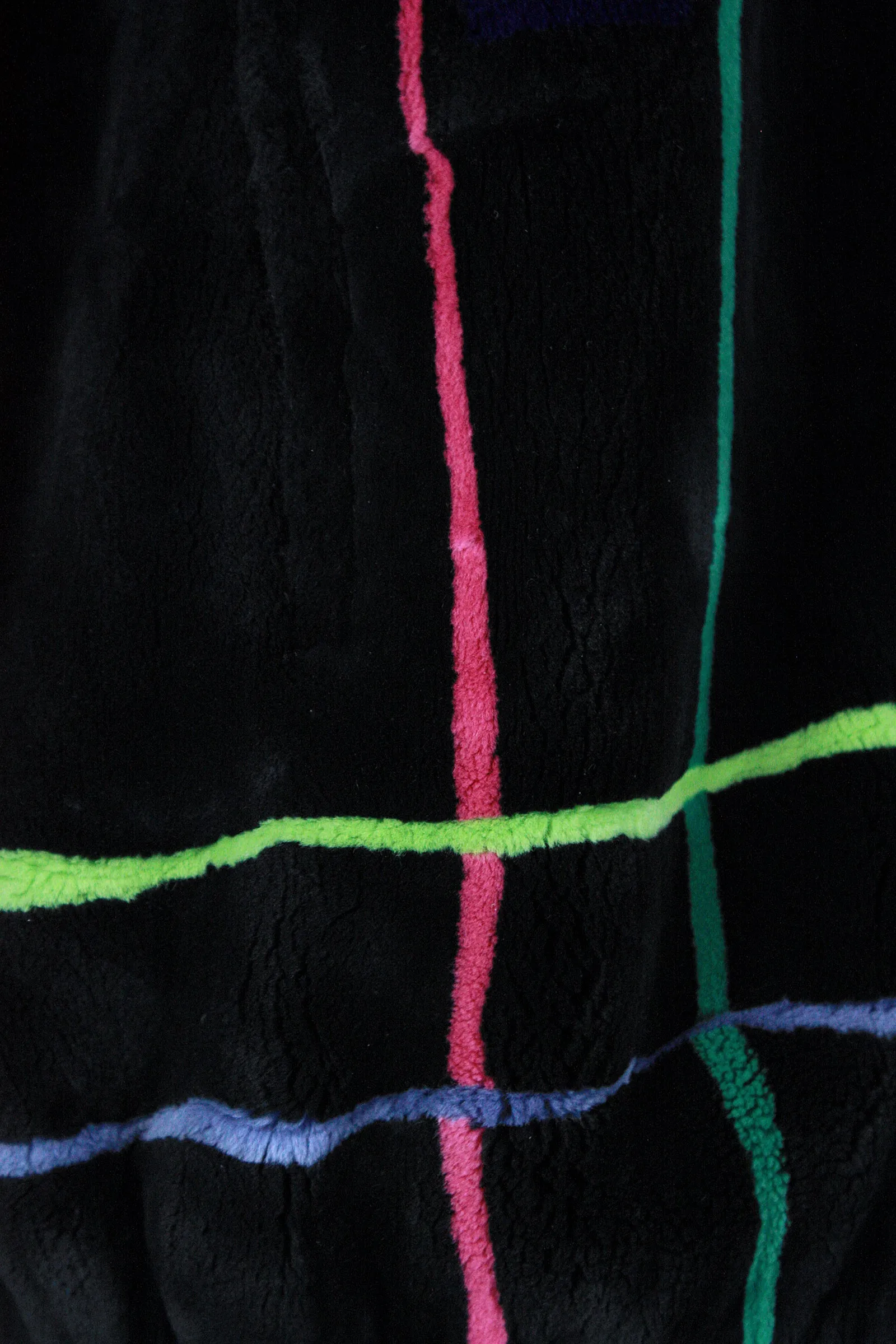 ZUKI Multicolor Line Pattern and Black Sheared Beaver Fur Coat